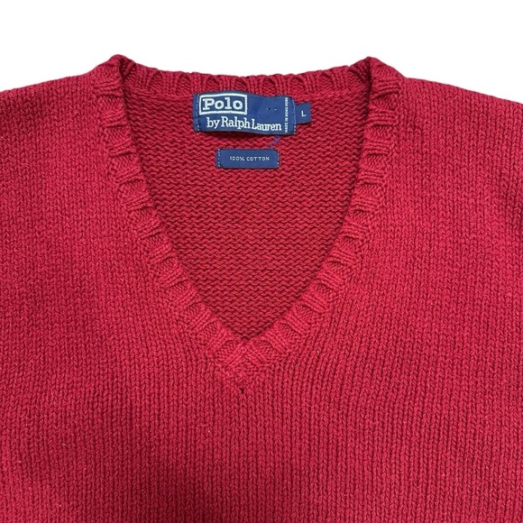 Vintage Polo by Ralph Lauren L Red Cotton V-Neck Sweater Vest - Picture 4 of 4